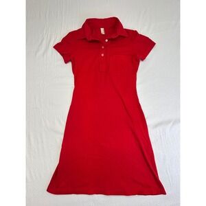 American Apparel Red Cotton Short Sleeve Polo Dress Small Made in USA Pocket